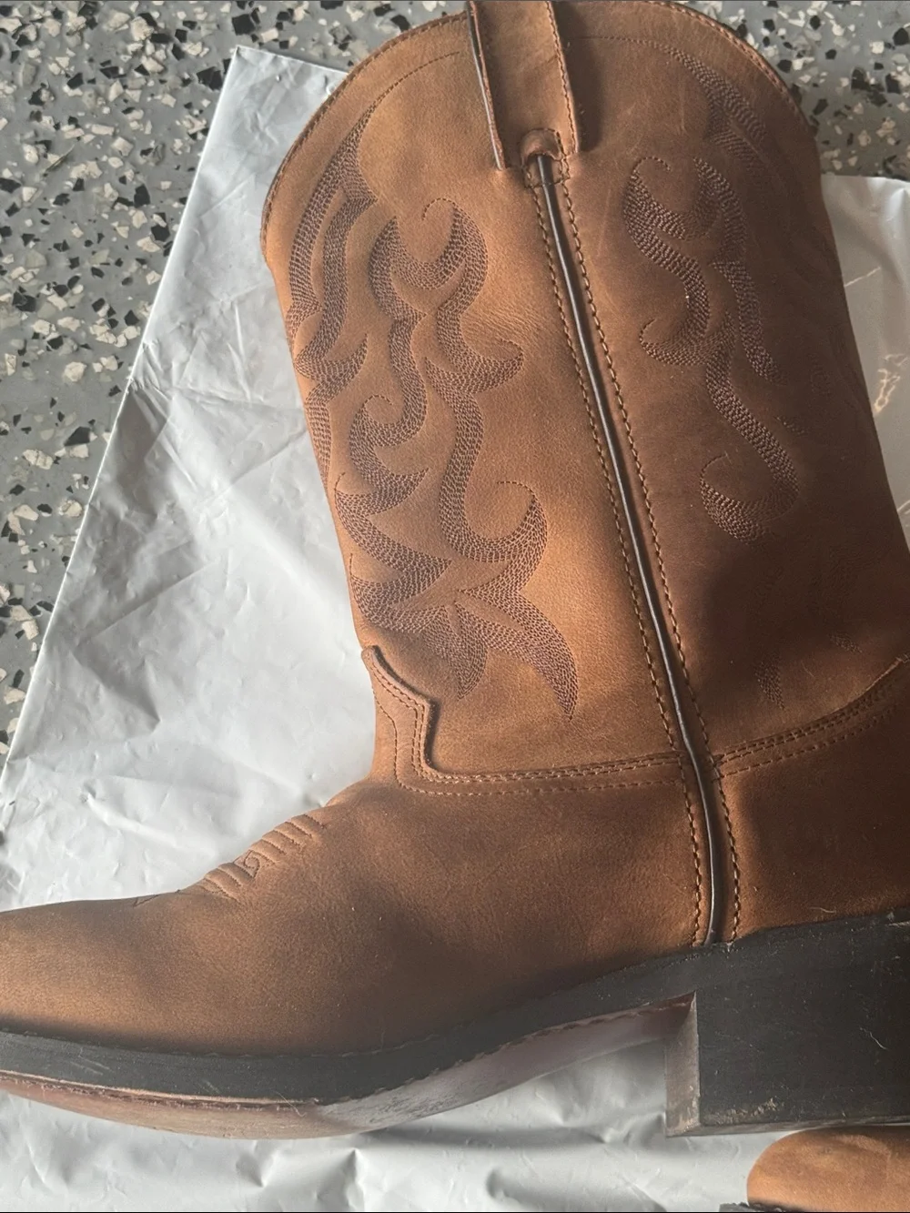 Durango Tan Leather Western Cowboy Boots with Embroidered Shaft